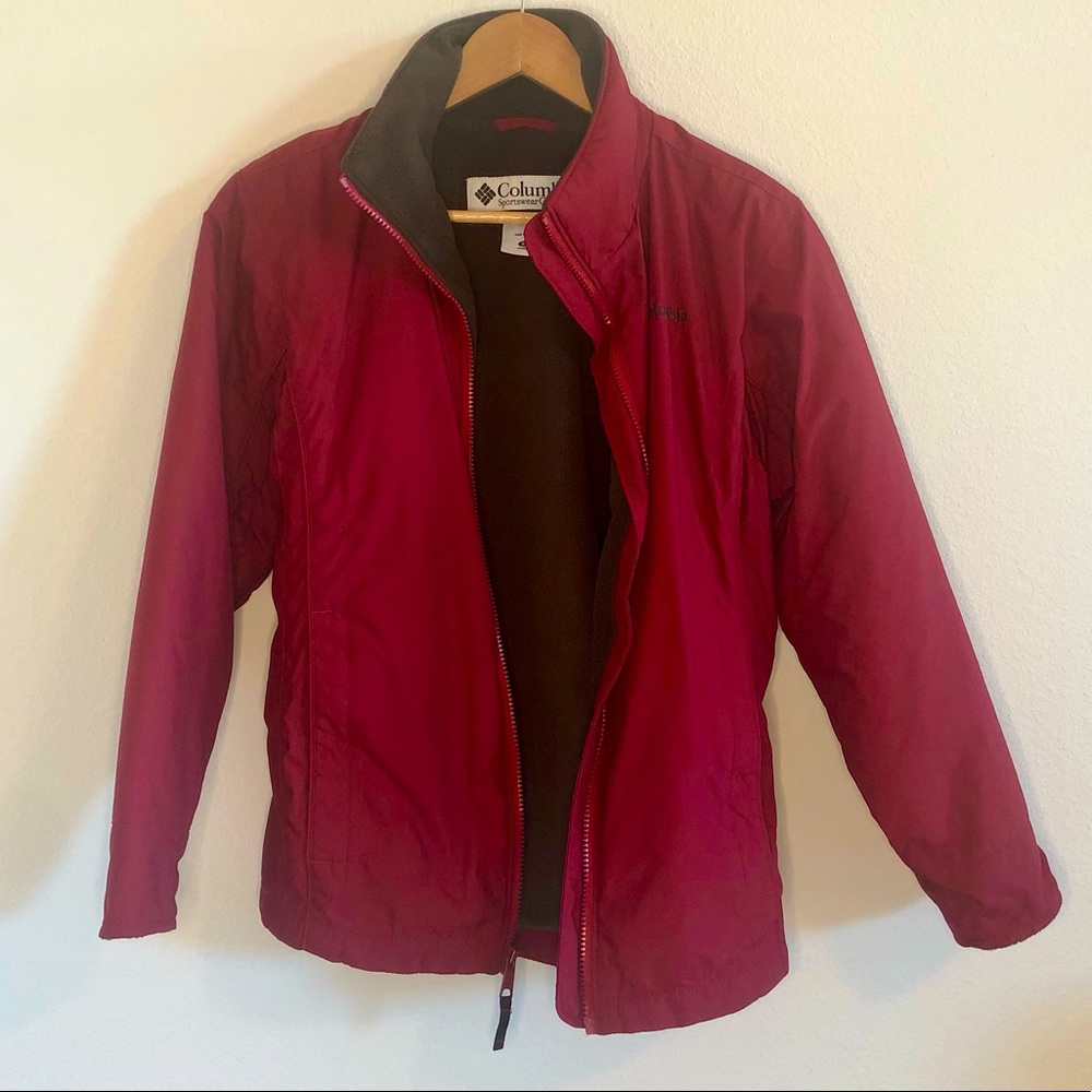 Columbia Water Resistant Jacket Fleece Lined Women’s Size XS Red and Brown